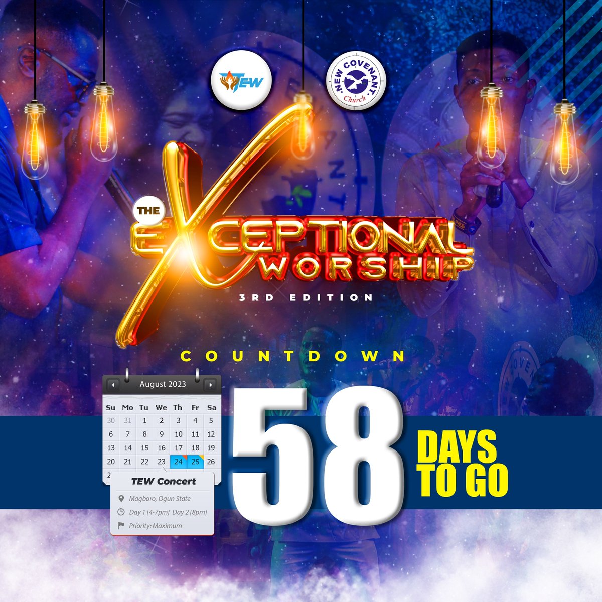 TEW2020's tweet photo. 58 days left until the much-awaited and most-anticipated 'Exceptional Worship' !
Don't miss it!
#TEW #TEW3 https://t.co/haq2walovM