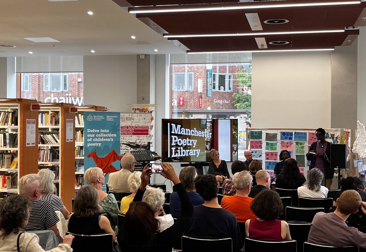 McrWritingSchl's tweet photo. A moving evening at @McrPoetryLib to celebrate 75 years of the NHS - and thank “our knackered angels” working in health care. Organised by Betty Doyle and Kim Moore with Christopher Seymour, Hannah Hodgson, Laura Warner, Karl Knights, Denise Saul and Elmi Ali. #NHS #NHS75 #poetry https://t.co/rZF93ic4rj