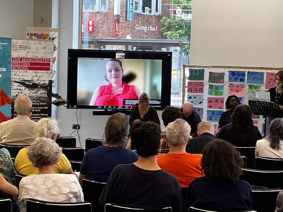 McrWritingSchl's tweet photo. A moving evening at @McrPoetryLib to celebrate 75 years of the NHS - and thank “our knackered angels” working in health care. Organised by Betty Doyle and Kim Moore with Christopher Seymour, Hannah Hodgson, Laura Warner, Karl Knights, Denise Saul and Elmi Ali. #NHS #NHS75 #poetry https://t.co/rZF93ic4rj