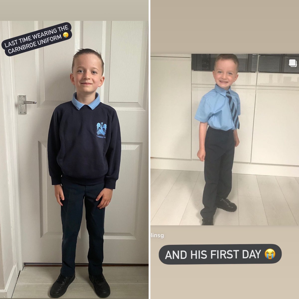 linsay6434's tweet photo. @CarnbroePS How it started… and now it’s ending! Wee LG at P1 and finishing P3! Will miss Carnbroe Primary, but excited for the new #RiverbankPrimary School! 💙 @g9lky https://t.co/sNNbkvONvR