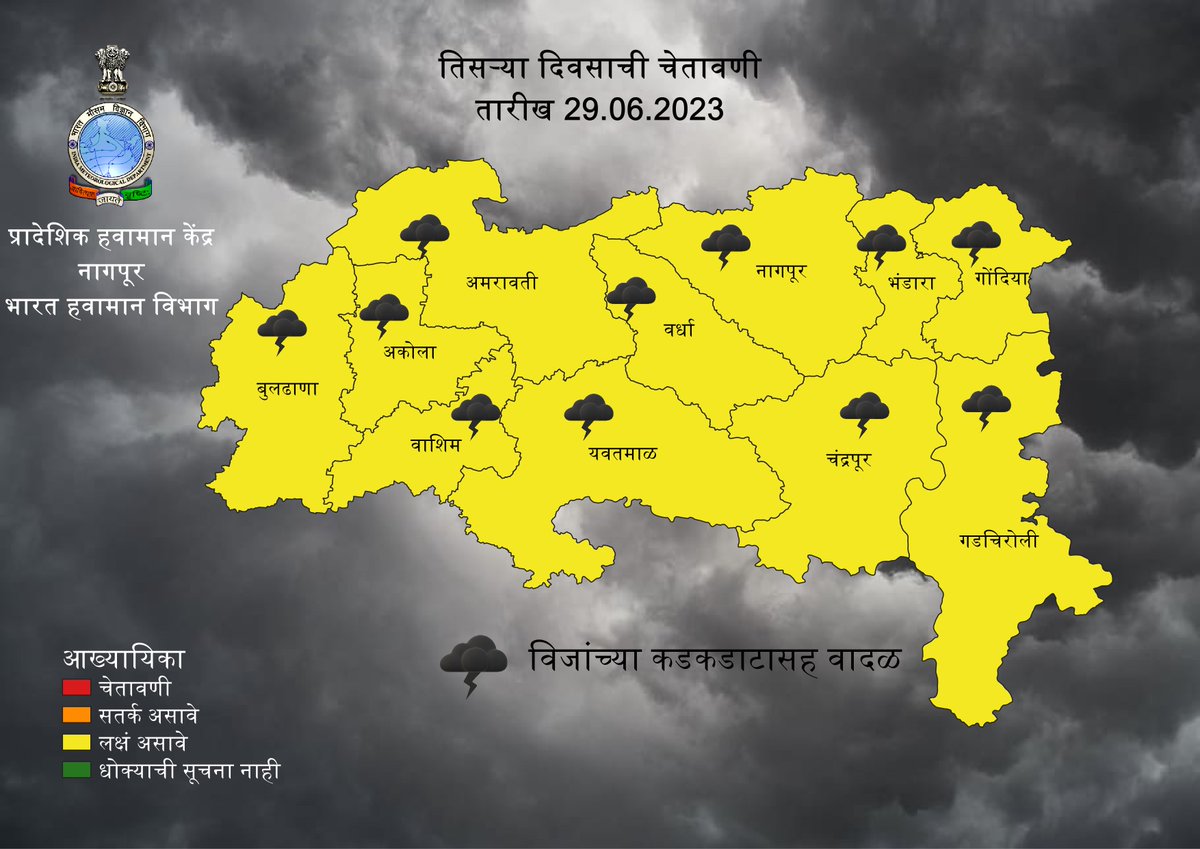 Next 5 days Weather warning for Vidarbha Dated 27.06.2023  (1/2) #weatherwarning #imdnagpur #IMD
@ChandrapurZilla @collectorchanda @KrishiCicr
@InfoWashim @Indiametdept @ngpnmc
@LokmatTimes_ngp @collectbhandara
@CollectorNagpur @CollectorYavatm