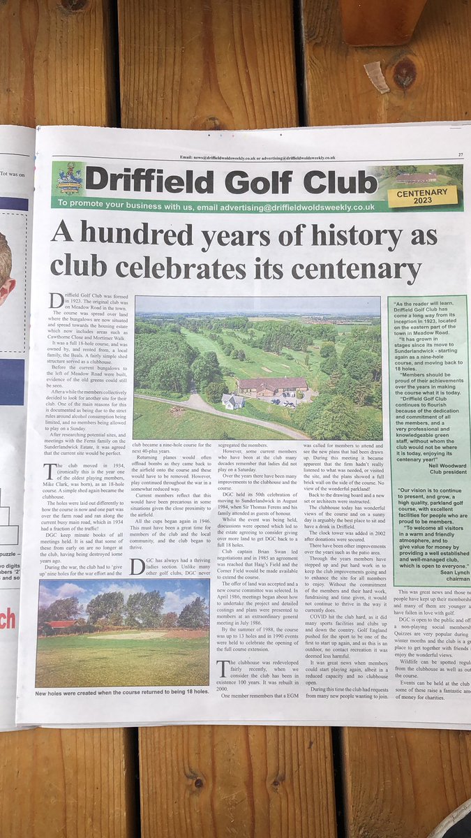 DriffieldGolf's tweet photo. 12-page feature in today’s @WoldsWeekly to mark our centenary @markblakeston https://t.co/ksoXbLDMjW
