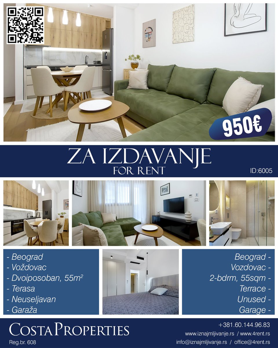 Nov, neuseljavan, LUX 2.5 stan sa garažom, za izdavanje / NEW, unused, Luxury 2-bdrm apartment and garage for rent.

iznajmljivanje.rs/stan-oglas.php…