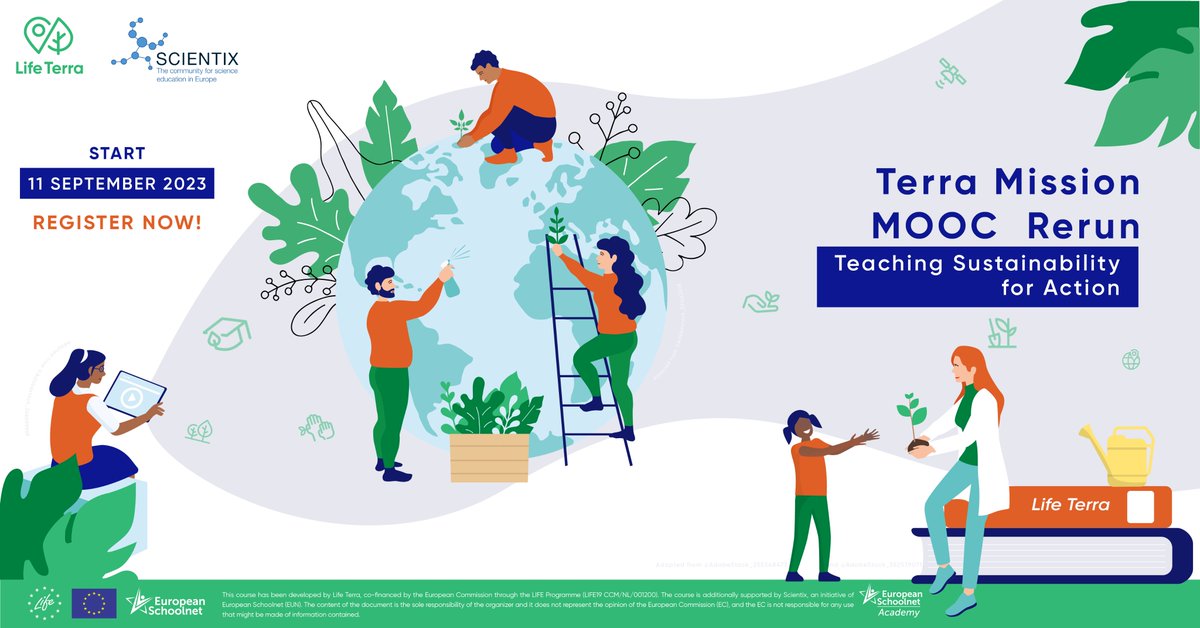 Teachers! Prepare for the (Terra) Mission to fight climate change with Teaching Sustainability for Action MOOC Rerun Join @LIFETerraEurope and @scientix_eu course and help your students become climate experts 👉 Register now: bit.ly/LT_MOOC_23