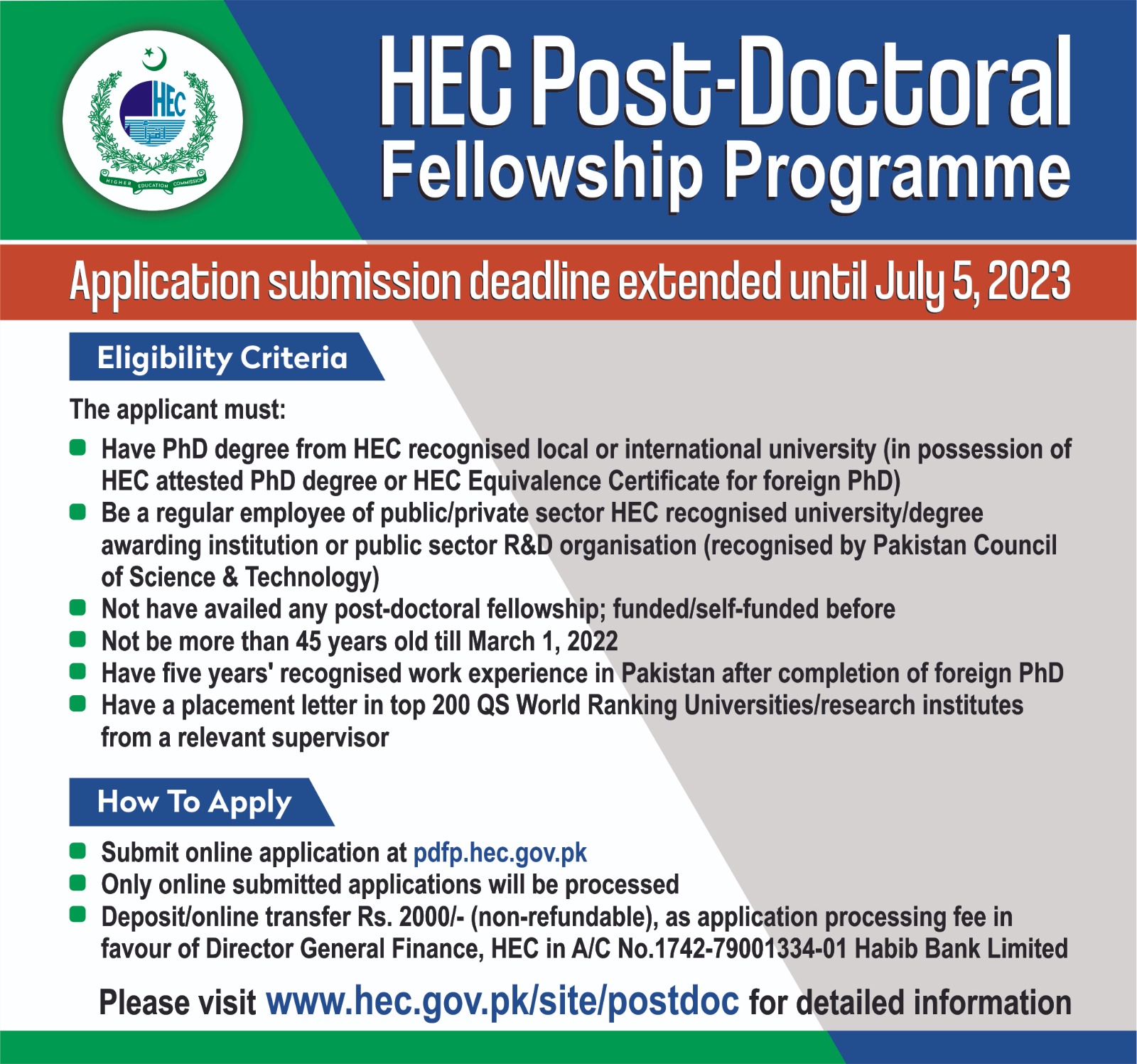 HEC Pakistan on Twitter "The deadline for HEC PostDoctoral Fellowship