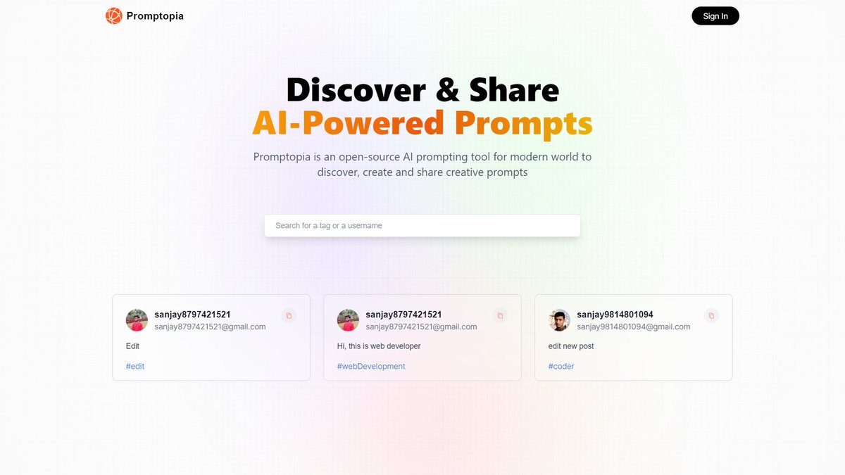 _sanjaysah's tweet image. 🌟 I'm thrilled to share that I've recently developed a cutting-edge web application called Promptopia 🚀 - A Next.js App with Firebase Authentication & MongoDB! 🌟 
@jsmasterypro  
#javascriptmastery #propmptopia 
My GitHub: github.com/sknepali/promp…