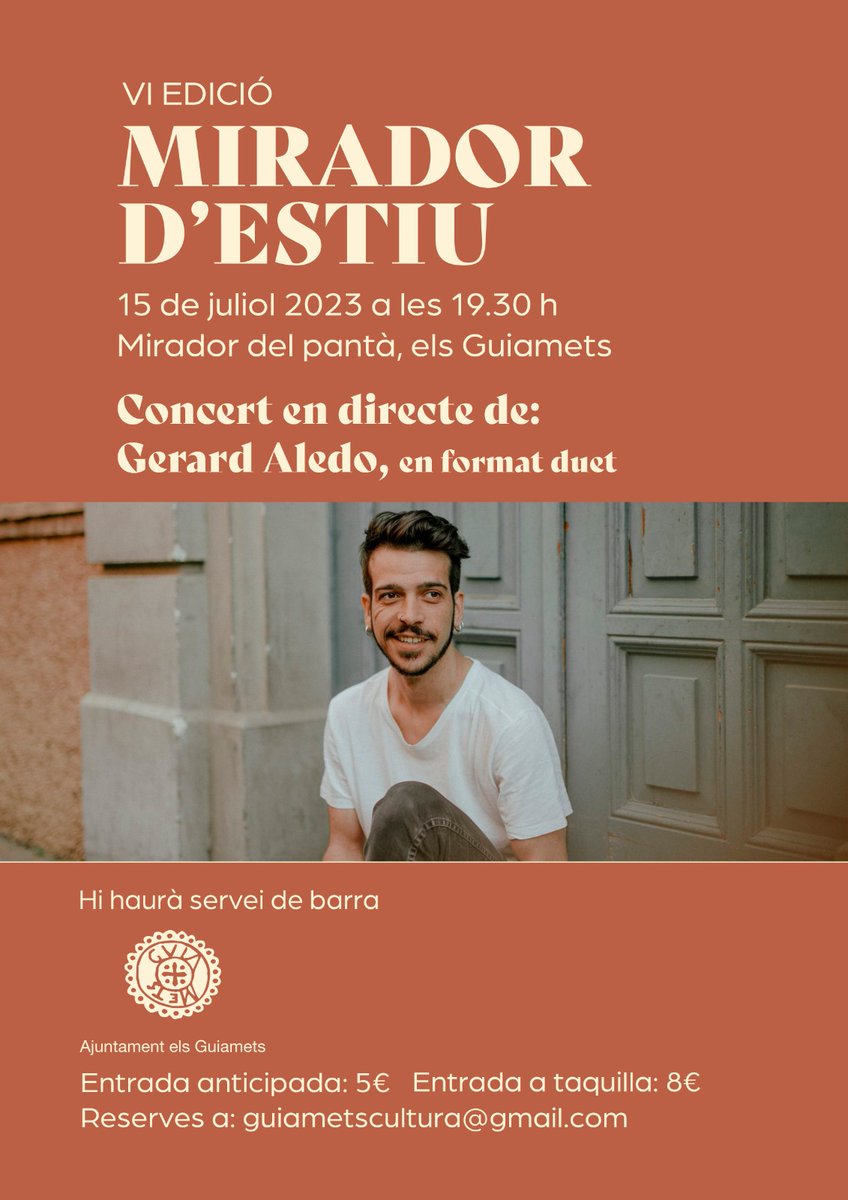 Ja tenim cartell per al 6è #Miradordestiu dels #Guiamets
Aquest any concert amb <a href="/gerardaledo/">Yarar</a> en format duet!!

Ens veiem el proper dissabte 15 de juliol a les 19.30h 🥂 

Reserva d'entrades a guiametscultura@gmail.com

#priorat #convertdestiu #alafresca #gerardaledo #elsGuiamets