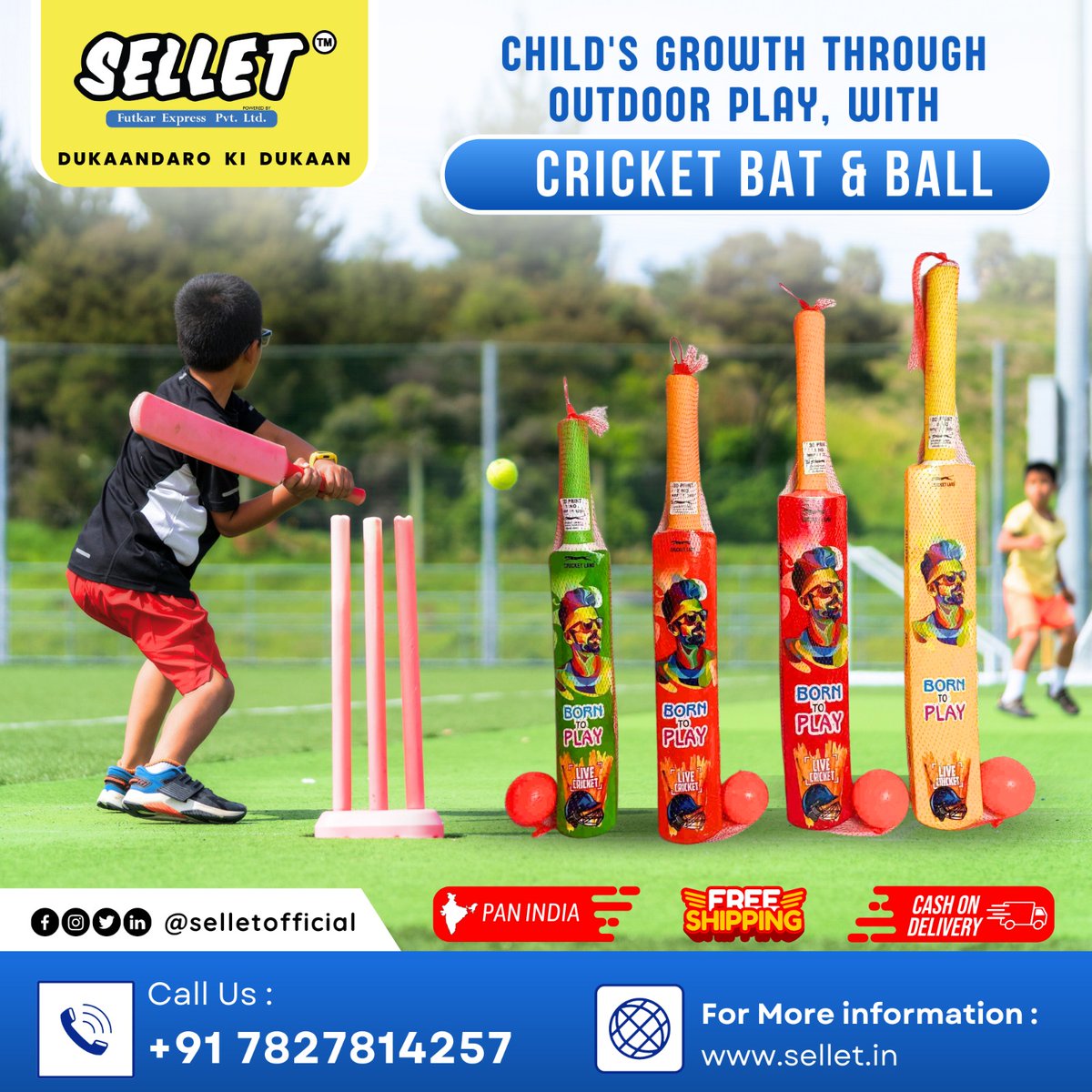 selletofficial's tweet image. Child's Growth through Outdoor Play, With
Cricket Bat &amp;amp; Ball

CASH ON DELIVERY | FREE SHIPPING | PAN INDIA DELIVERY.

For any inquiries 
+91 7827814257
sellet.in
.
#ChildsGrowth
#OutdoorPlay
#CricketBatAndBall
#KidsSports
#PhysicalActivity
#ChildhoodMemories