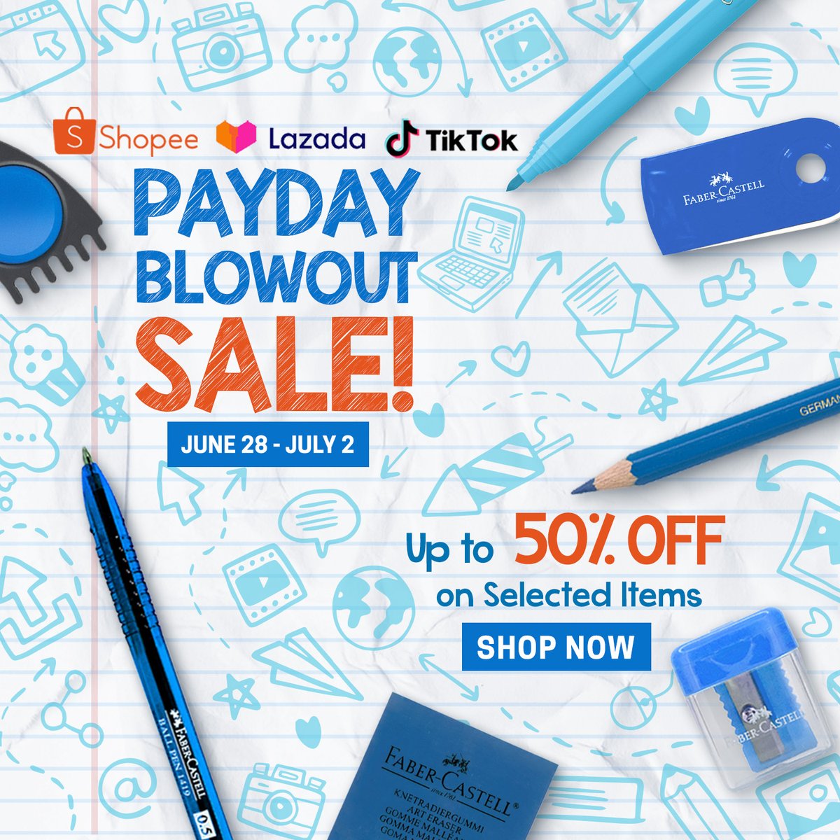 Reward yourself to our Payday Blowout Sale! Get up to 50% Off on select Faber-Castell Items from June 28 - July 2! 🥳🤩

Add to cart now: 
Lazada - bit.ly/FC-LazMall
Shopee - bit.ly/FCShopeeMall
Tiktok: tiktok.com/@fabercastellp…

#FaberCastell #PaydaySale