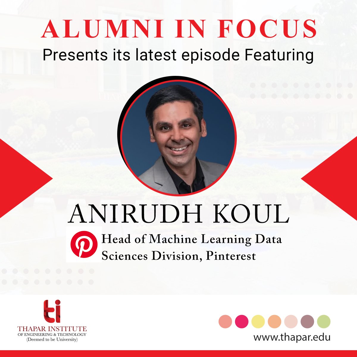 TIETofficial's tweet photo. Alumni In Focus proudly presents its latest episode featuring Anirudh Koul, a remarkable alumnus of Thapar Institute of Engineering &amp; Technology.

Link to AIF:
https://t.co/DY4UW6WXu5

Link to his interview:
https://t.co/gceNX1LCbG

#TIET #ThaparInstitute #AlumniInFocus https://t.co/tBxdgbLWut