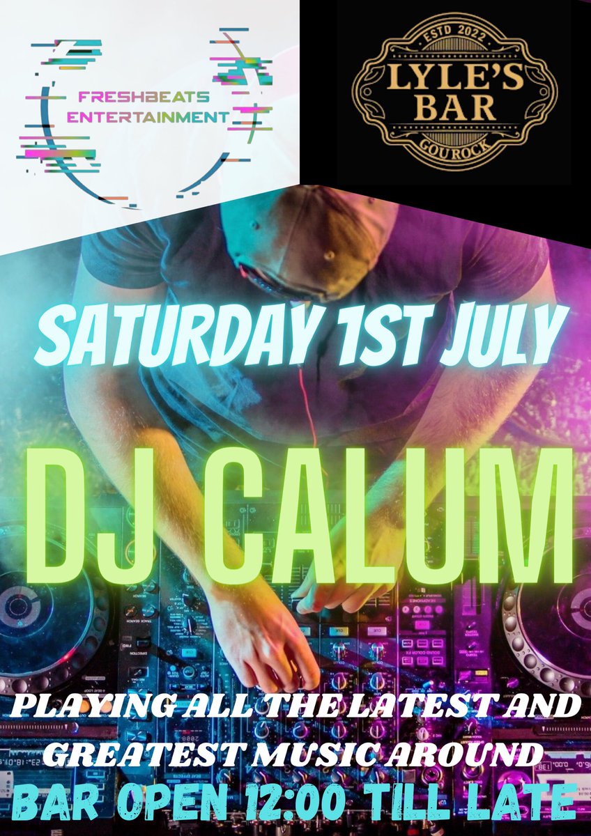 Our DJ Calum makes his Lyle’s Bar, debut this Saturday 1st July!

Playing the latest and greatest music around

Bar opens 12pm till late!

Be there!!! Lyle’s Bar, Shore Street, Gourock