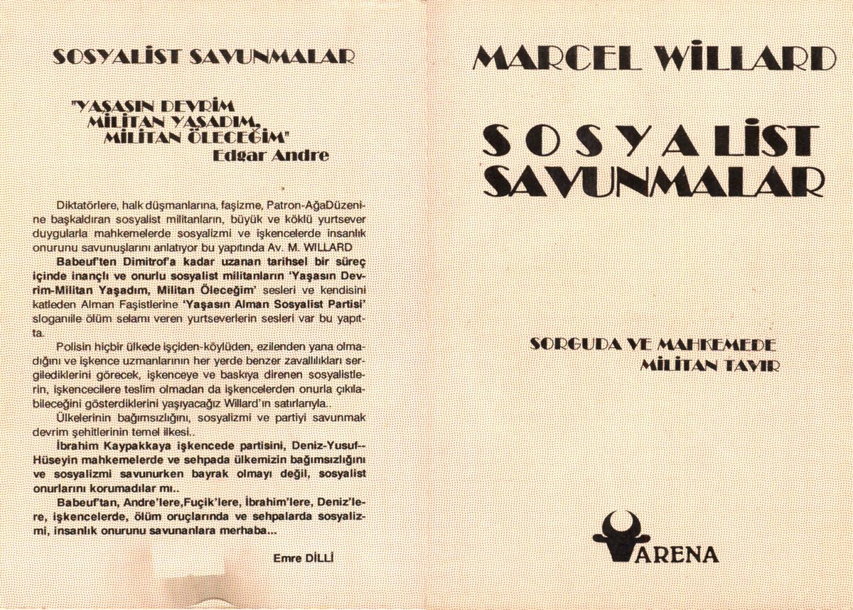 DHKutuphanesi's tweet photo. Marcel Willard - Sosyalist Savunmalar & Sorguda ve Mahkemede Militan Tavır
Arena Yayıncılık, 1994
https://t.co/ot3hx4G1KL
#MarcelWillard #devrimci #Babeuf #Blanqui #Marks #WilhelmLiebknecht #RosaLuxemburg #AndreMarty #Dimitrov #ErnstThalmann #EdgarAndre #ArenaYayıncılık https://t.co/aM1TxoejNc