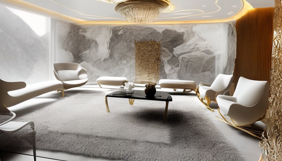 صالة تم تصميمها بواسطة تطبيق ذكاء اصطناعي. يعمل التطبيق على تحديد القطع آليا وتميزها عن الأرضية والحائط. ثم يستبدلها بقطع أخرى كما يستبدل الارضيات والحوائط والإكسسوارات. مارأيك بالتصميم؟