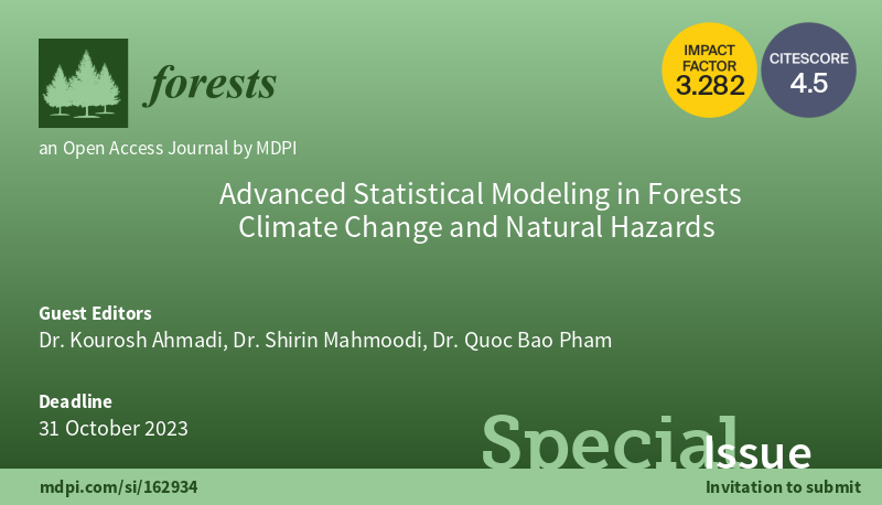 Forests_MDPI's tweet photo. 📣Publish your interesting papers in the Special Issue of #Forests
📚Advanced Statistical #Modeling in Forests #ClimateChange and Natural #Hazards
👨🏫Guest Editors: @kouroshahmadi66, Shirin Mahmoodi & Quoc Bao Pham
Read More at👉https://t.co/IwJVP5Sbz5
🌲#forestmodeling https://t.co/cHD21PszKn