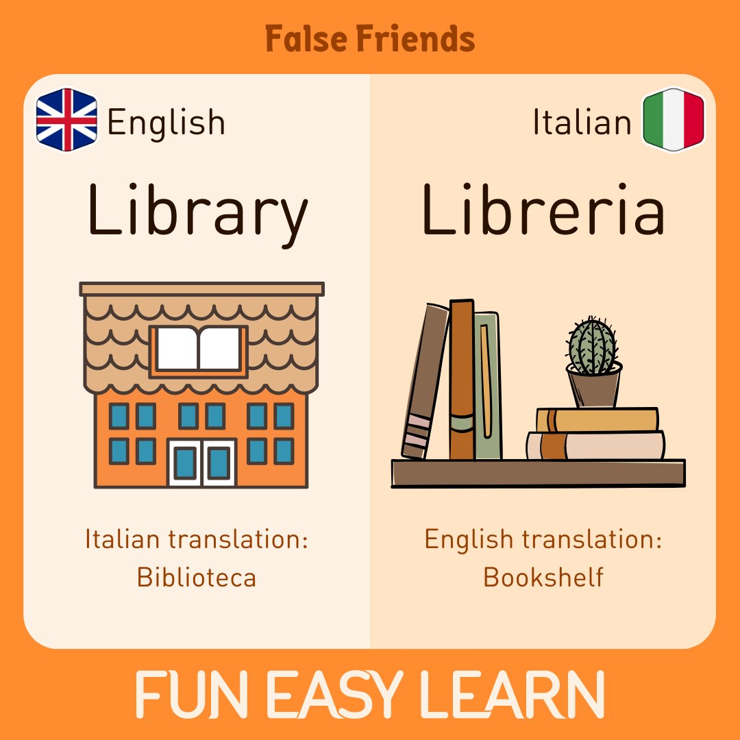 FunEasyLearn's tweet image. 👋Ciao, amici!
Ready for an adventure with #English-Italian #FalseFriends?🇬🇧🇮🇹

Uncover four tricky #words that seem familiar but have different meanings in #Italian!🤌

Expand your #vocabulary with our Italian #course:
🇮🇹funeasylearn.com/learn-italian

#FunEasyLearn