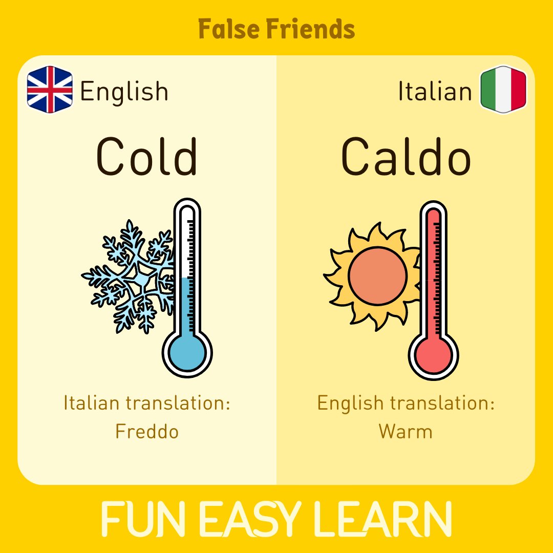 FunEasyLearn's tweet image. 👋Ciao, amici!
Ready for an adventure with #English-Italian #FalseFriends?🇬🇧🇮🇹

Uncover four tricky #words that seem familiar but have different meanings in #Italian!🤌

Expand your #vocabulary with our Italian #course:
🇮🇹funeasylearn.com/learn-italian

#FunEasyLearn