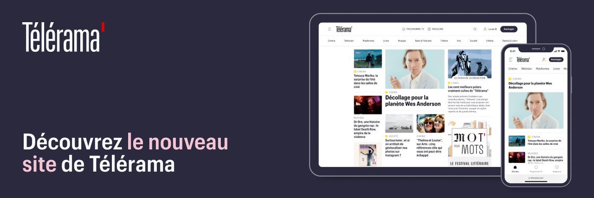Le nouveau site de <a href="/Telerama/">Télérama</a> est en ligne !  telerama.fr
Accédez désormais à plus d'articles dès la page d'accueil et à toutes nos dernières critiques ! 2 designer de grand talent et une superbe équipe produit / rédac <a href="/emmadefaud/">Emma Defaud 🐳</a> 👏 Ce n'est que le début !