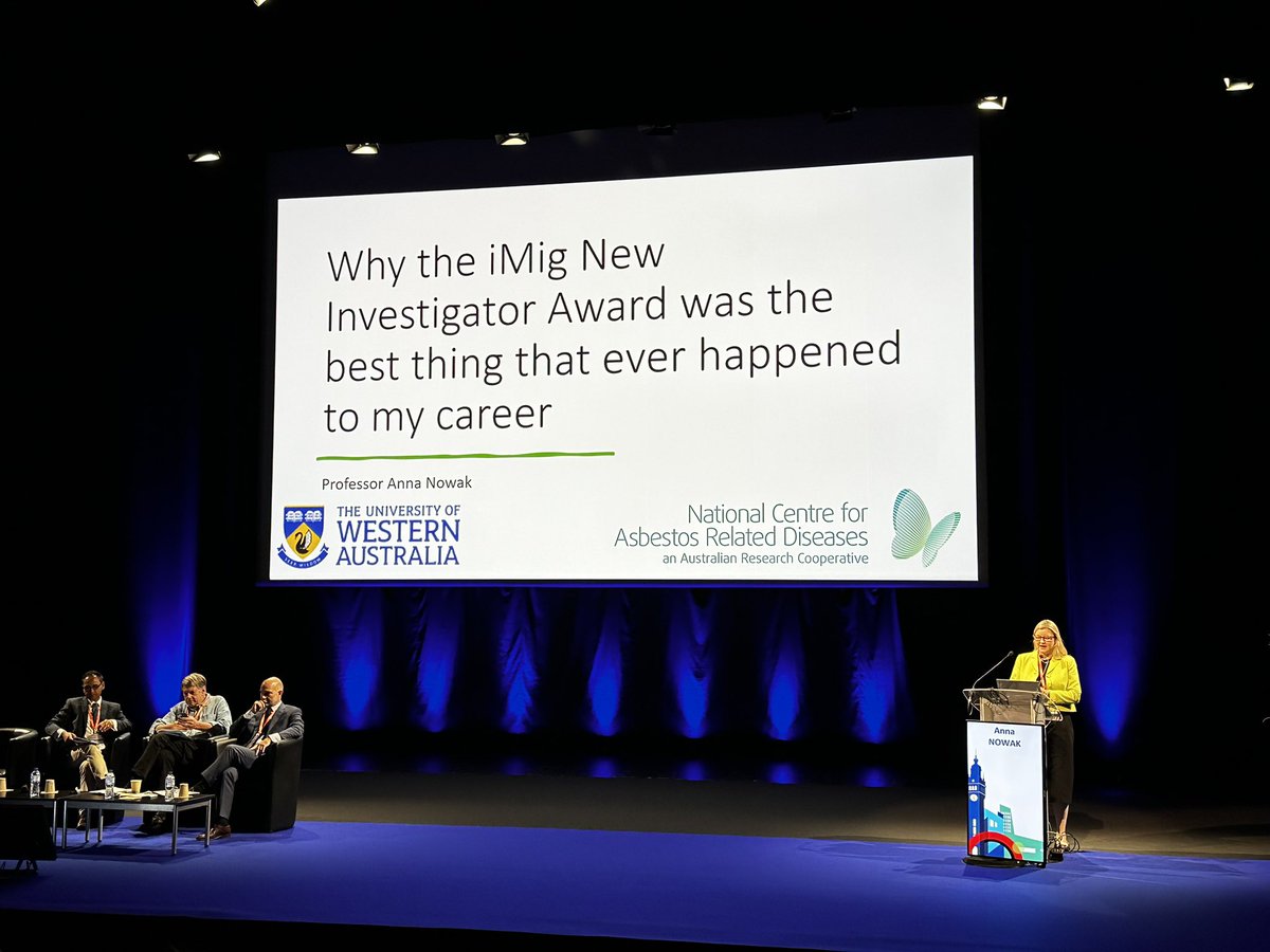 NCARD_research's tweet photo. Professor Anna Nowak (@perth_meso_dr) reflecting on how the iMig Young Investigator Award, which she received in 2002, shaped her inspiring, successful career serving the mesothelioma research and patient communities @imig2023 #IMIG2023 https://t.co/w1YbeWApn6