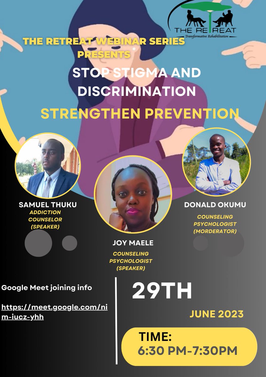 Kindly join us for this important discussion on Thursday 29th June from 6:30-7:30PM @TheRetreatRehab #stopstigma, #IDADAKE, @Keletukende @muirurikimuhu @mental360kenya @Dr_chitayi @ChiromoHospGrp