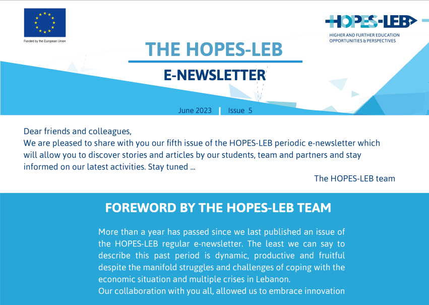 The 5th issue of the e-newsletter of the #HOPESLEBproject funded by @EUinLebanon is now available! Discover stories & articles by our students, team and partners, and stay informed on our latest activities: 👇 hopes-madad.org/app/uploads/20… @DAAD_Germany @CampusFrance @Nuffic