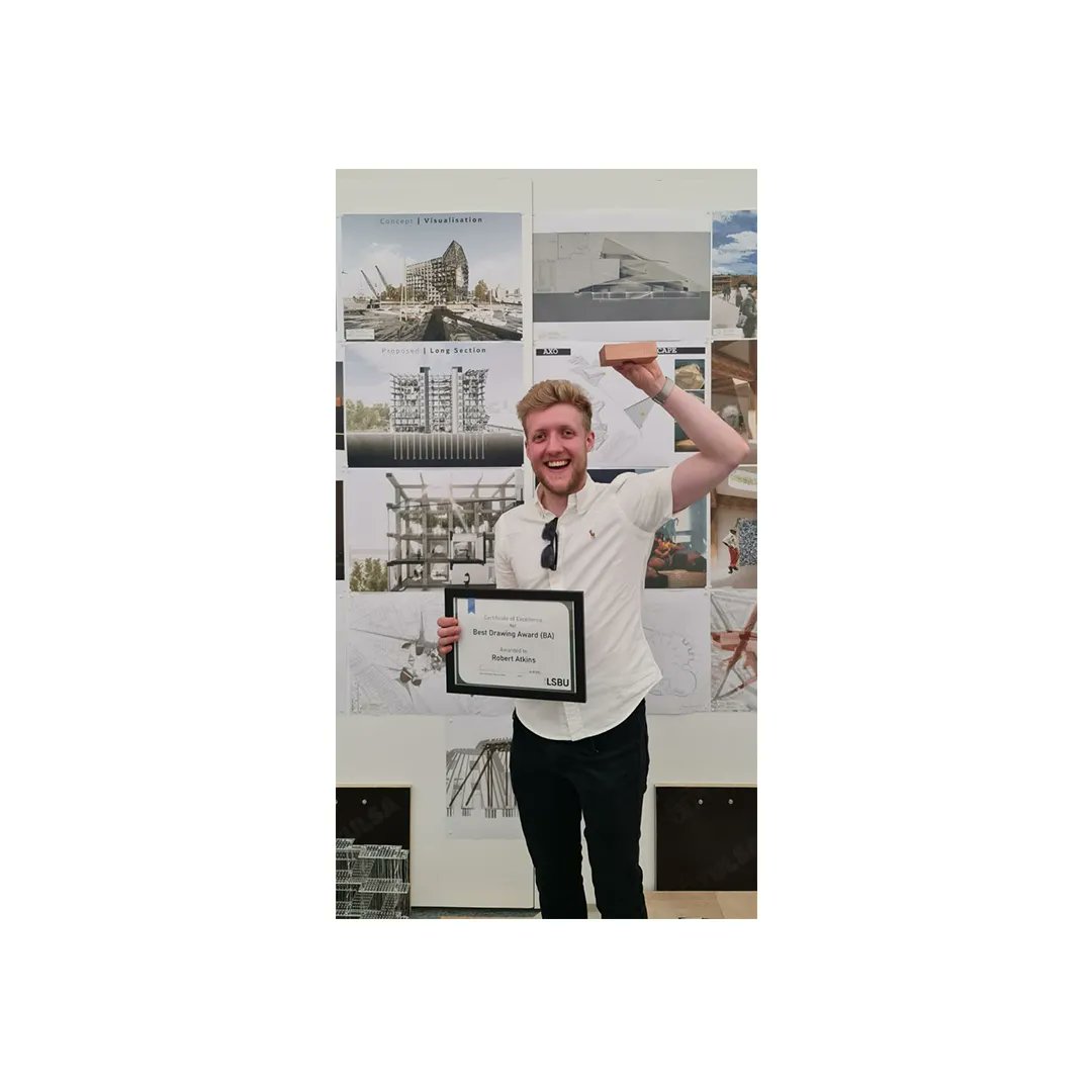 Very proud moment alert! Last week, we attended the #LSBU Apprenticeships School of Architecture end of year show and our (very nearly graduate), Rob Atkins, picked up the 'Best Drawing Award (BA)'! We're super proud and the award was very well deserved. #construction #architects