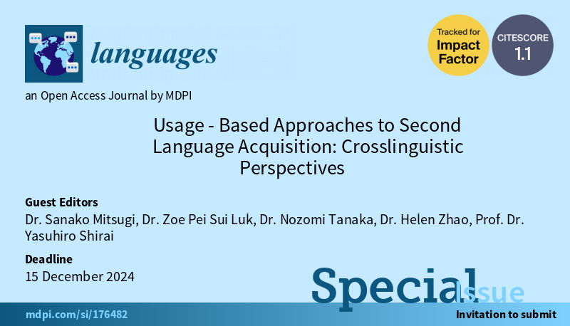 Languages_MDPI's tweet photo. 🗣️New Special Issue🗣️

"Usage-Based Approaches to Second Language Acquisition: Crosslinguistic Perspectives" edited by @mSanako, Dr. Zoe Pei Sui Luk, Dr. Nozomi Tanaka, Dr. Helen Zhao, and @YasShirai2012

✍️Deadline: 15 December 2024✍️

More at: https://t.co/xCYRp8tgwD

#SLA https://t.co/yU65r6P1yr