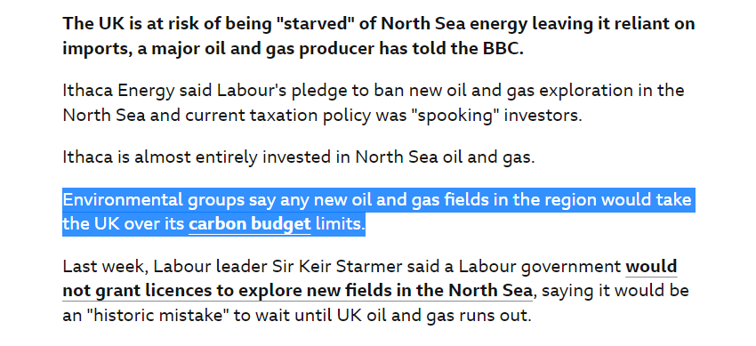 This is terrible 'false balance' reporting from the BBC. It is not just 'environmental groups' who say more oil & gas fields would take us over carbon targets. It's @IPCC_CH, @IEA, @theCCCuk & the well-established scientific consensus. For more... 1/2 bbc.co.uk/news/business-…