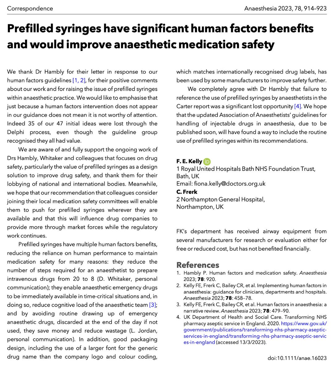 🔓"We hope that the updated Association of Anaesthetists' guidelines for handling of injectable drugs in anaesthesia, due to be published soon, will have found a way to include the routine use of prefilled syringes within its recommendations."

🔗…-publications.onlinelibrary.wiley.com/doi/10.1111/an…