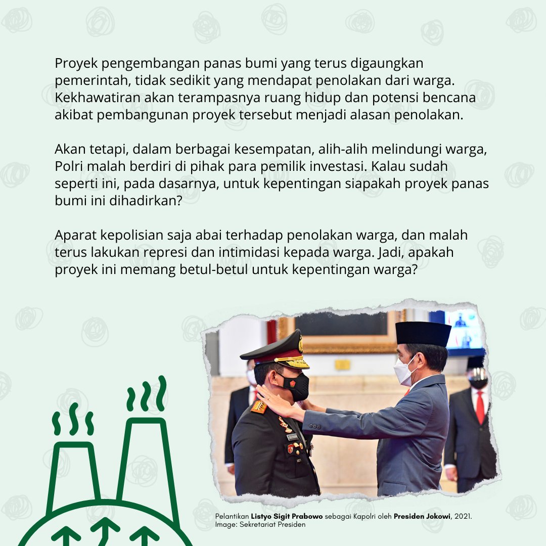 Nah, kalau sudah seperti ini, pada dasarnya, untuk kepentingan siapakah proyek panas bumi ini dihadirkan?

#EnaknyaJadiPolisi
#PercumaLaporPolisi
#NoViralNoJustice