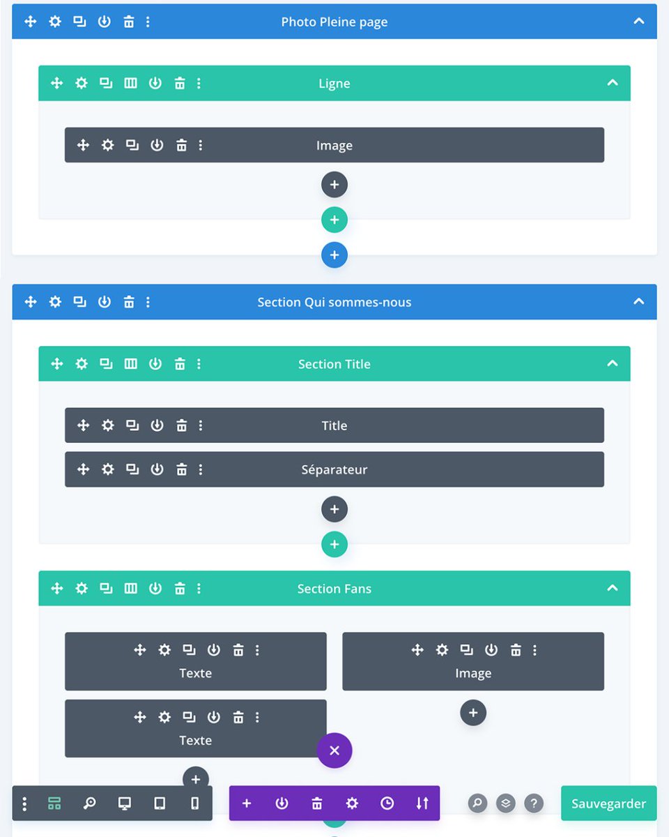 creaphism's tweet image. Hey, mais qu'est-ce que tu nous montres là ?
J'avais envie de te montrer l'envers du décors.
C'est la structure d'une page avec ses éléments qui viendront y figurer d'un nouveau site que je suis en train de réaliser.
Avec le constructeur de page DIVI.
#divitheme #creaphism