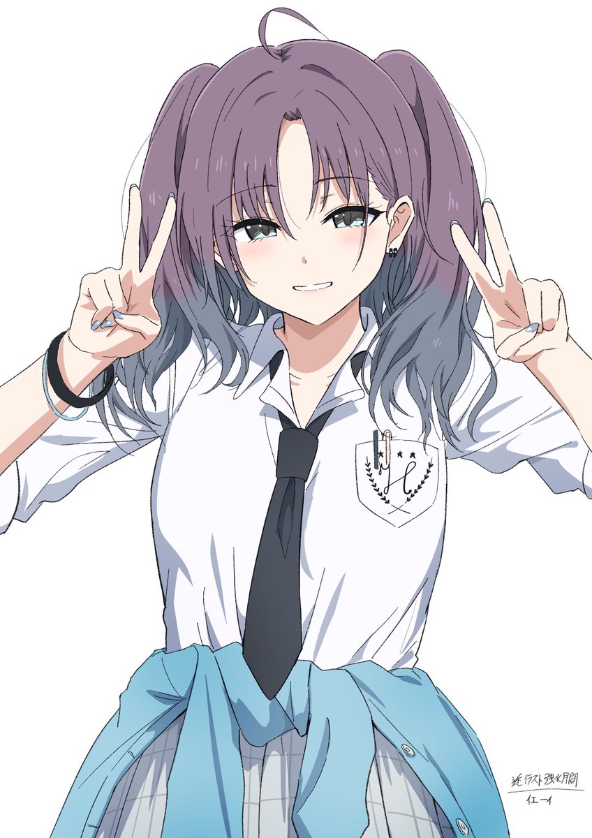 asakura toru 1girl double v solo v necktie white background school uniform  illustration images