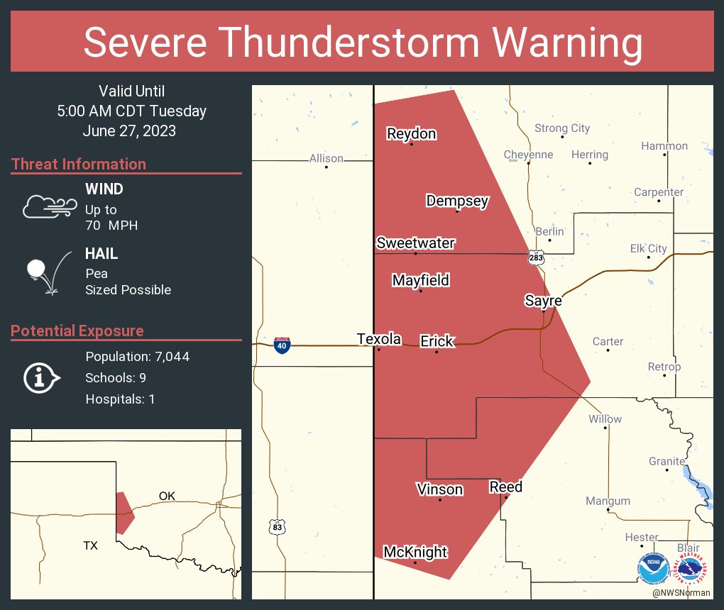 NWS Severe Tstorm on Twitter "Severe Thunderstorm Warning including Sayre OK, Erick OK and