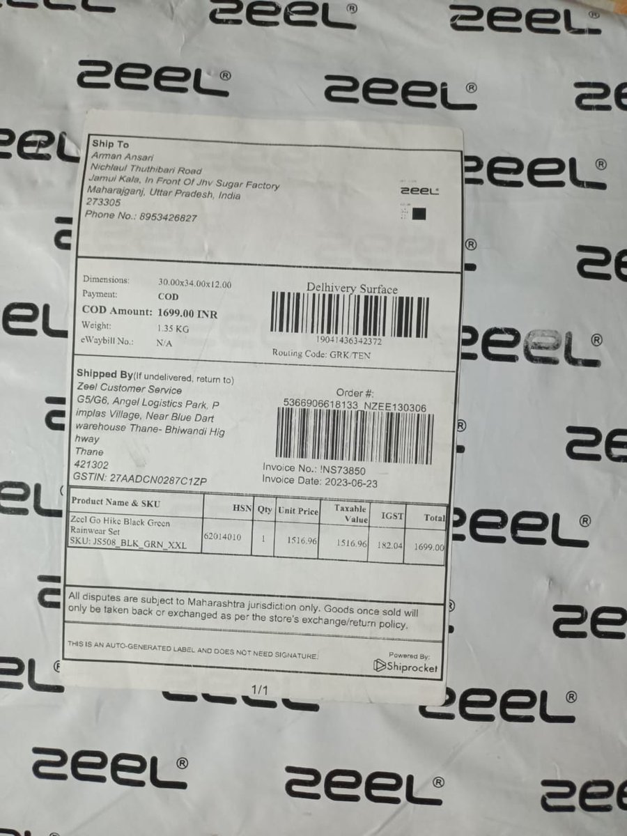 ArmanIsShorting's tweet photo. @ZeelRainwear
I ordered  zeelJS508 of 1,699Rs
My order arrived today, I go Worng product. 
Really disappointed!!

I want to replace it.
Please Help https://t.co/O7sXREeLHq
