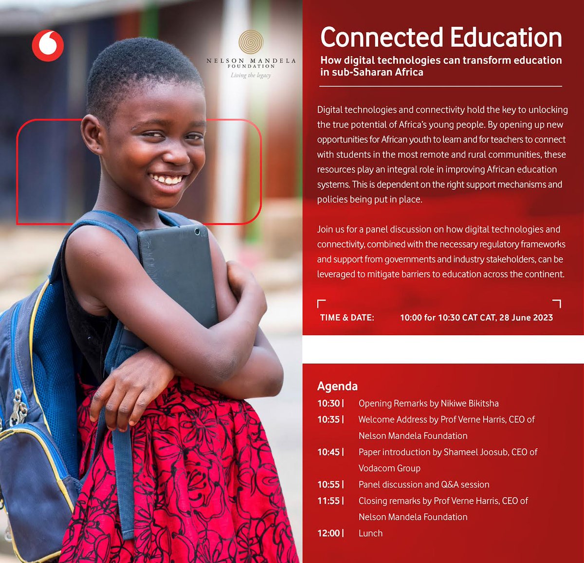 Please join us for a panel discussion on “How digital technologies can transform education in sub-Saharan Africa”.

The discussion will be facilitated by foundation board member @NBikitsha on Wednesday 28 June at 10am at our offices, 7 Central Street, Houghton, Johannesburg.…