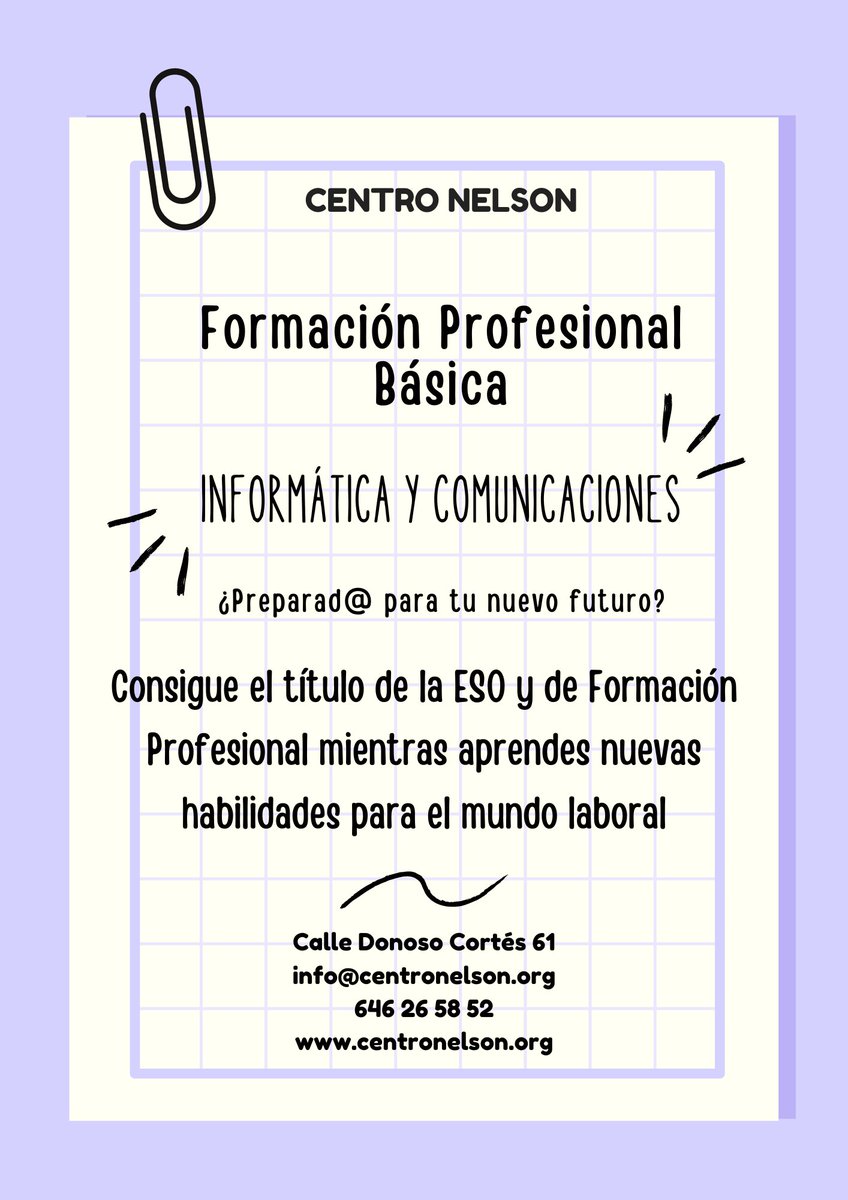 ¡Matricúlate ya!
#fp #fpb #formacionprofesional #informáticaycomunicaciones #informatica #comunicaciones #madrid #moncloa #nelson #educacion #ESO #innovacion #abp #aps