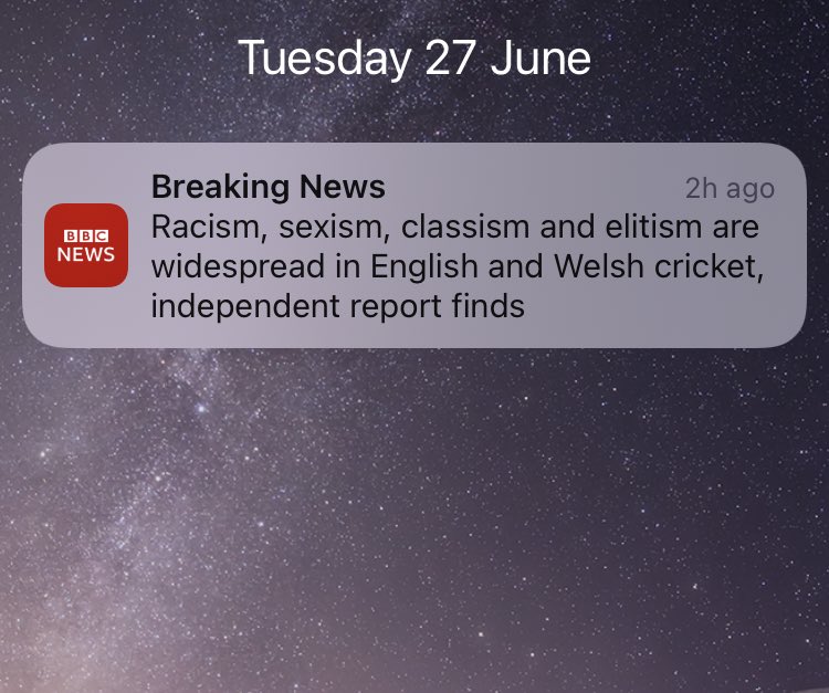 All the ‘ism’s ! 

Part of our culture has become so bitter and twisted it strives to destroy all our history, tradition and values.

It’s cricket for ffs. It’s an upper class sport. It’s like complaining there is not enough diversity in fox hunting.

#DefundTheBBC 

#cricket