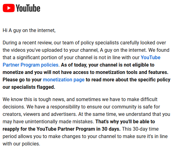 AGuyOnThe_Net's tweet photo. Hey @TeamYouTube, all of my videos are transformative and I've never just straight up uploaded someone else's content before. How exactly is this a thorough review when a single look at my channel will show I've never done what I've been accused of? https://t.co/uSj1Rl8KNN