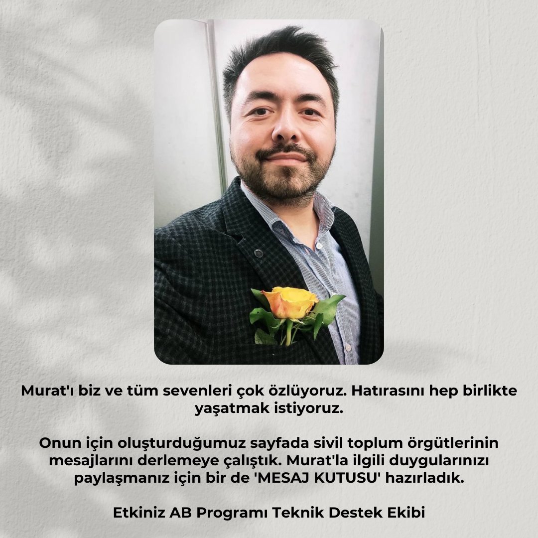 Murat için yazılanları okumak ve mesajlarınızı paylaşmak için linke tıklayarak sayfamızı ziyaret edebilirsiniz. etkiniz.eu/blog/murat-cek… #MuratÇekiç