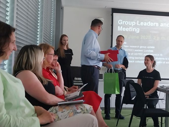 ZlataNovotna's tweet photo. The wheel was taken in the Group Leader meeting yesterday! Pavel @PlevkaLab gave great recognition on behalf of researchers to  @jiri_nantl for all the progressive changes he put through at @CEITEC_Brno @muni_cz https://t.co/bEH13PRY5s