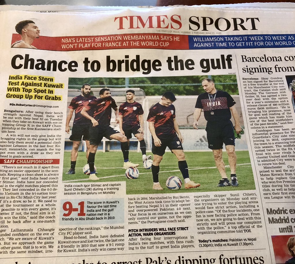its.pankaj420🇮🇳🇺🇸🌾 (@usa_pankaj) on Twitter photo Sipping my coffee & reading the newspaper that’s having 🇮🇳 football news on front page gives so much more positives to discuss about the <a href="/IndianFootball/">Indian Football Team</a> <a href="/THE_RanjitBajaj/">Ranjit Bajaj</a> <a href="/DhanrajDhurve/">Dhanraj Dhurve</a> <a href="/TalkFootball_hd/">Talk Football HD</a> #SAFFChampionship2023 #football Sipping my coffee & reading the newspaper that’s having 🇮🇳 football news on front page gives so much more positives to discuss about the <a href="/IndianFootball/">Indian Football Team</a> <a href="/THE_RanjitBajaj/">Ranjit Bajaj</a> <a href="/DhanrajDhurve/">Dhanraj Dhurve</a> <a href="/TalkFootball_hd/">Talk Football HD</a> #SAFFChampionship2023 #football