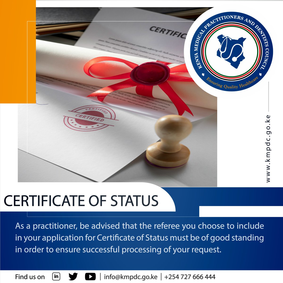 As a practitioner, be advised that the referee you choose to include in your application for Certificate of Status must be of good standing in order to ensure successful processing of your request. The Council takes the verification process seriously and relies heavily on the