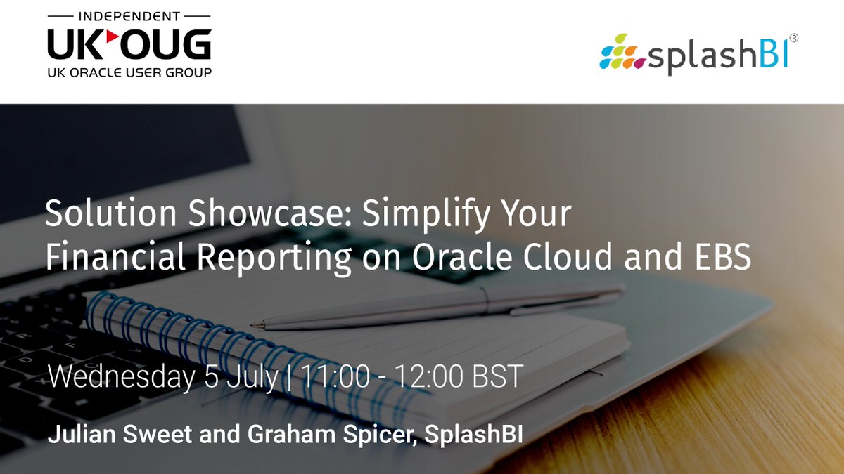 Join the SplashBI webinar next week to discover how you can streamline your financial reporting on Oracle Cloud and EBS. Find out more and register here - bit.ly/442gEU5 #UKOUG #Oracle #Cloud #EBS