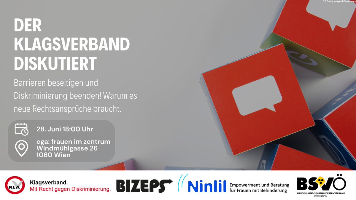 klagsverband's tweet image. MORGEN, 18:00: Diskussionsveranstaltung im ega: frauen im Zentrum (Neuer Ort). Anmeldung erwünscht an: info@klagsverband.at 😍 Wir freuen uns auf die gemeinsame Diskussion "Barrierefreiheit beseitigen und Diskriminierung beenden"! 
@bizeps @bsvo @heegger @c_steger @ladstaetter