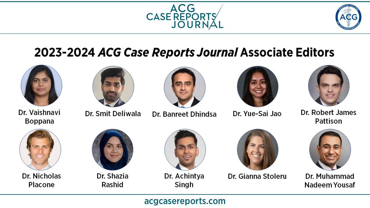 Looking forward to what the new ACG Case Reports Journal Associate Editors will bring to the journal under the helm of Dr. Vibhu Chittajallu and Dr. Khushboo Gala!

#GIfellows #ACGfamily #FutureofGI