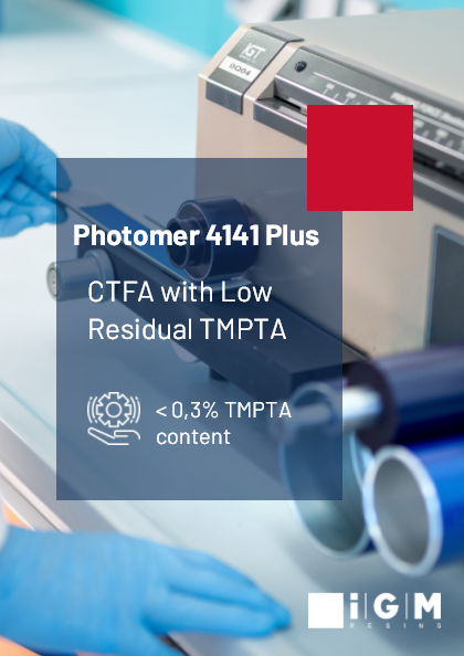 igmresins's tweet photo. Introducing Photomer 4141 Plus: CTFA with low residual TMPTA! 

Photomer 4141 Plus formulation boasts a TMPTA content of less than 0.3%. 

https://t.co/0R8VBMWII5

#UVcuring #EBcuring #Innovation #GoGrowGreen https://t.co/iKbTYQ8Lp5