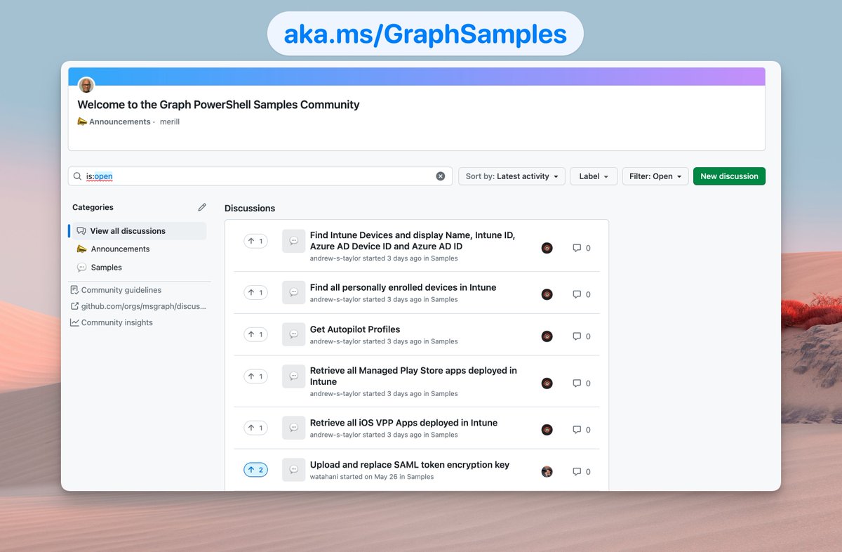 Did you know that we have a community contributed repository of Graph PowerShell sample scripts.

You, yes you 🫵 can contribute your scripts to this repository too.

Sharing is caring 💜💙💚

aka.ms/GraphSamples