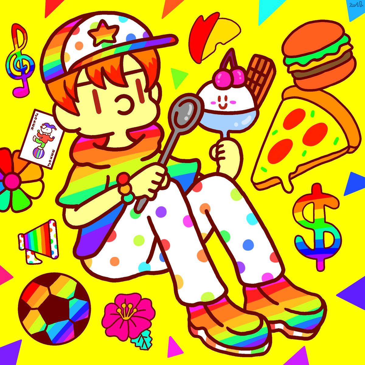 solo food colorful 1boy musical note male focus spoon  illustration images