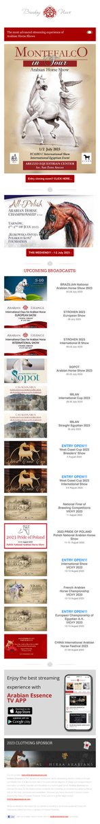 ArabianEssence's tweet photo. Arabian Essence TV - Upcoming Events
Entry closing soon!!
Montefalco in Tour 2023 - 01-02 July 2023 -
All Polish Arabian Horse Championship - 01-02 July 2023 -
#arabianessencetv #arabianessencewebtv #webtv #entryclosing #montefalcointour #allpolisharabianhorsechampionship https://t.co/czlpPZId2e