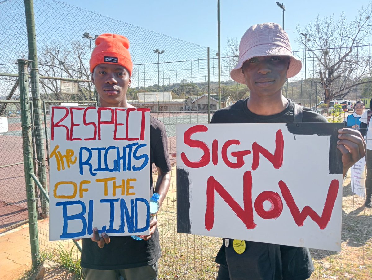 KathradaYouth's tweet photo. AKF's Soshanguve Youth Club members are participating in a march organised by #BlindSA & @SECTION27news . The call is for the Marrakesh Treaty to be ratified by the SA Gov in order to create more accessible published works for blind & visually impaired people. #BookFamine https://t.co/TsaGKXEa4G
