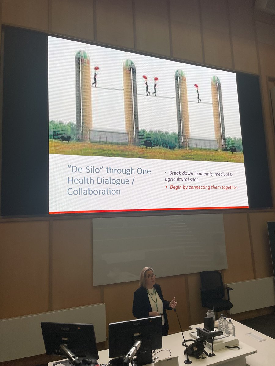 drKatie_Webb's tweet photo. Professor Elizabeth Johnson talking about One Health breaking down discipline silos - recognizing the threat to health requires inclusion of environmental and veterinary medicine to tackle the challenges…enhancing the convergence of science #AoMEINHWE2023 @WHO https://t.co/59VE6HQ3Bl